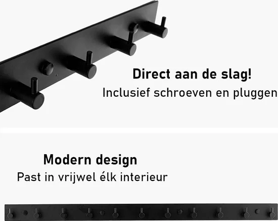 Brute Strength - RVS Kapstok 11 - haaks - 74 cm - Mat Zwart - Wandkapstok - Hangende Design Muurkapstok thumbnail 6