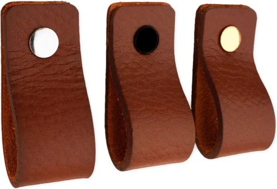 Leren handgrepen - Cognac - 12 stuks - 12,5 x 2,5 cm - incl. 3 kleuren schroeven - Handgrepen leer - Leren meubelgreep thumbnail 5