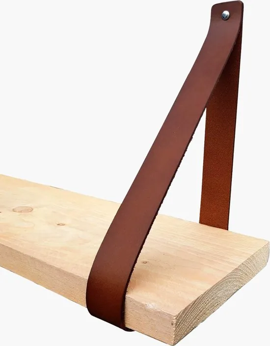 Leren plankdragers - Cognac - 4 stuks - Echt lederen planken dragers - Wandplank industrieel - Legplankdrager - Schapdrager thumbnail 6