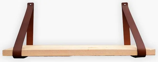 Leren plankdragers - Cognac - 4 stuks - Echt lederen planken dragers - Wandplank industrieel - Legplankdrager - Schapdrager thumbnail 7