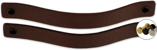 Leren handgrepen - Kastanje Bruin - 2 stuks - 20 x 2,5 cm - incl. 3 kleuren schroeven - Handgrepen leer - Leren meubelgreep - Afbeelding 1
