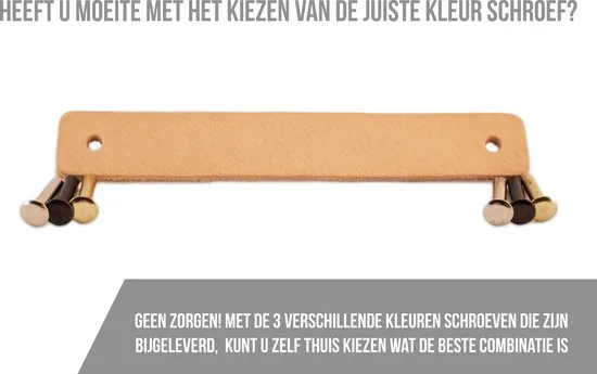 Leren handgrepen - Kastanje Bruin - 2 stuks - 20 x 2,5 cm - incl. 3 kleuren schroeven - Handgrepen leer - Leren meubelgreep thumbnail 3