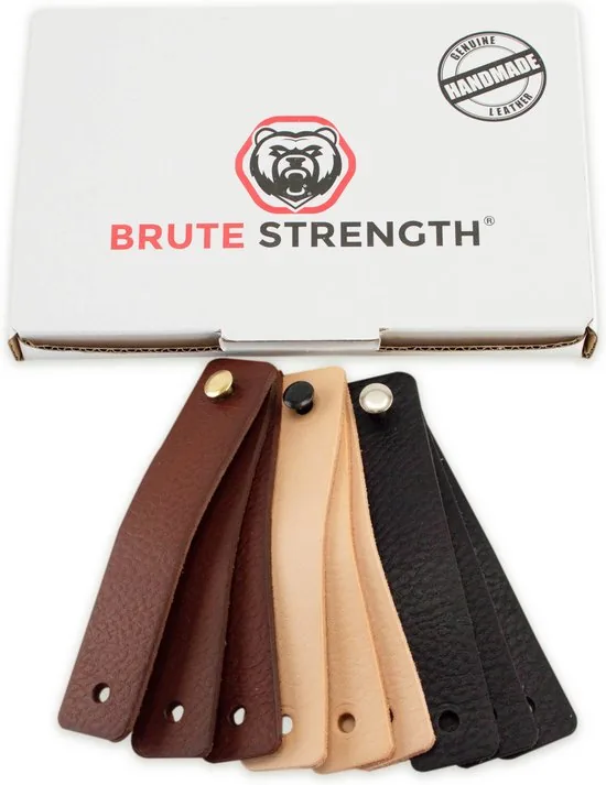 Leren handgrepen - Naturel - 4 stuks - 12,5 x 2,5 cm - incl. 3 kleuren schroeven - Handgrepen leer - Leren meubelgreep thumbnail 2