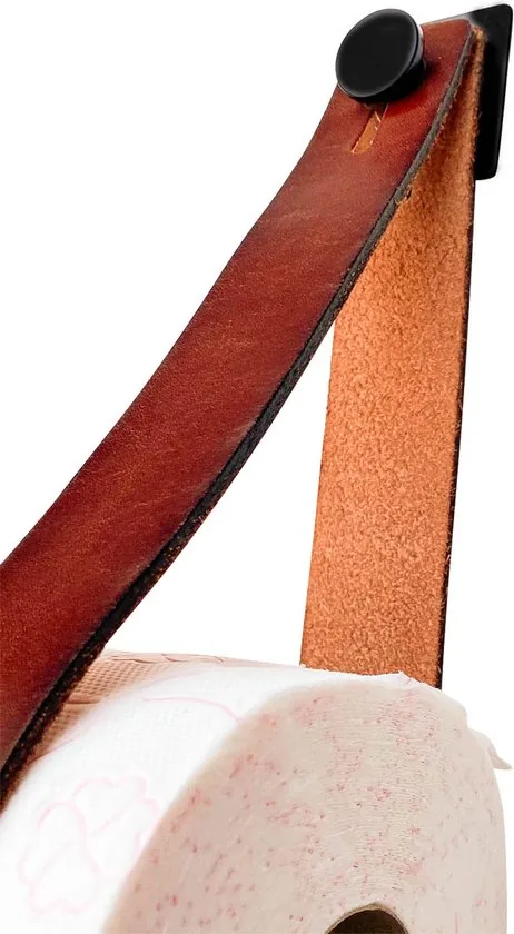 Luxe Leren toiletrolhouder - Cognac - 2 stuks - Reserverolhouder - 100% Volnerfleer thumbnail 2