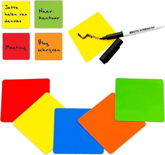 Whiteboard  Scrum Magneten met stift  -75 stuks - Mix - 5 kleuren - 7,5 x 7,5cm - Post it notes voor Magneetbord en Koelkast - Afbeelding 1