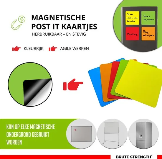 Whiteboard  Scrum Magneten met stift  -75 stuks - Mix - 5 kleuren - 7,5 x 7,5cm - Post it notes voor Magneetbord en Koelkast thumbnail 3