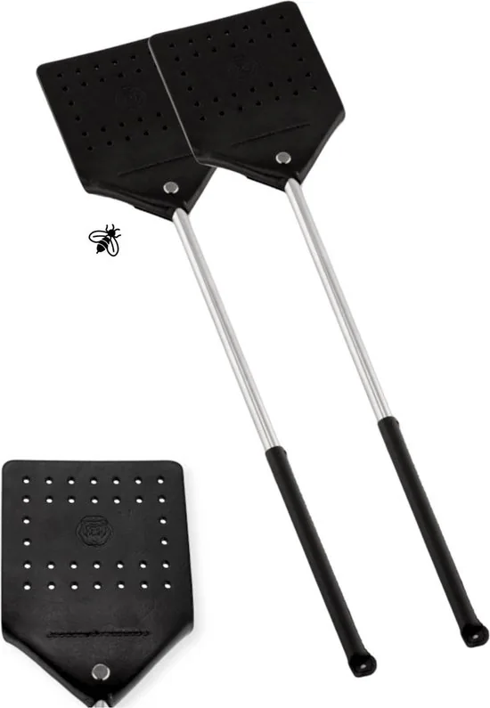Brute Strength - Leren vliegenmepper - Zwart - 2 stuks - Vliegenvanger - Vliegenmeppers - Leer - Afbeelding 1
