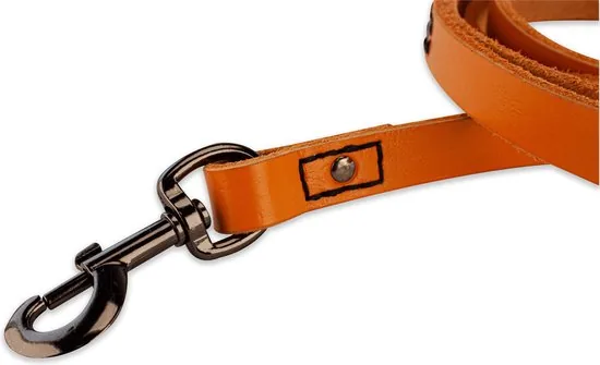 Leren hondenriem - 220cm - oranje met zwarte riem - hondenriem met stiksels - 100% volnerfleer thumbnail 4