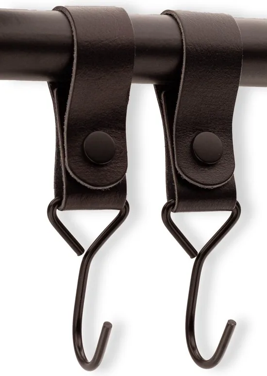 Brute Strength - Multifunctionele Haak Met Lederen Lus - Zwart - 2 stuks - Kapstokhaak - Kampeerhaak - Leer - Afbeelding 1
