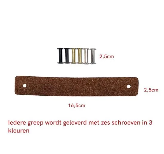 Leren handgrepen van zacht suede - Cognac - 6 stuks - 16,5 x 2,5 cm - incl. 3 kleuren schroeven - Handgrepen leer - Leren meubelgreep thumbnail 2