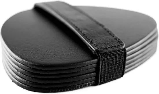 Brute Strength - Onderzetters voor glazen - Leer - Zwart - Semi Rond - 6 stuks - Zwarte leren onderzetters thumbnail 6