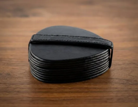 Brute Strength - Onderzetters voor glazen - Leer - Zwart - Semi Rond - 6 stuks - Zwarte leren onderzetters thumbnail 8