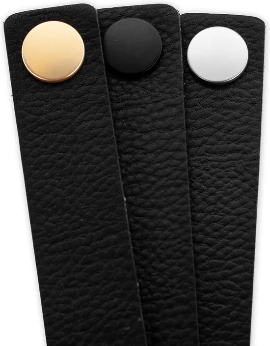 Leren handgrepen - Zwart - 6 stuks - 25 x 3 cm - incl. 3 kleuren schroeven - Handgrepen leer - Zwarte leren meubelgreep thumbnail 5