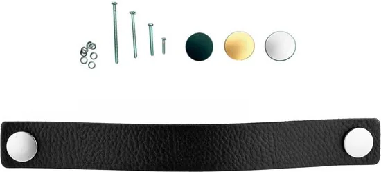 Leren handgrepen - Zwart - 6 stuks - 25 x 3 cm - incl. 3 kleuren schroeven - Handgrepen leer - Zwarte leren meubelgreep thumbnail 6