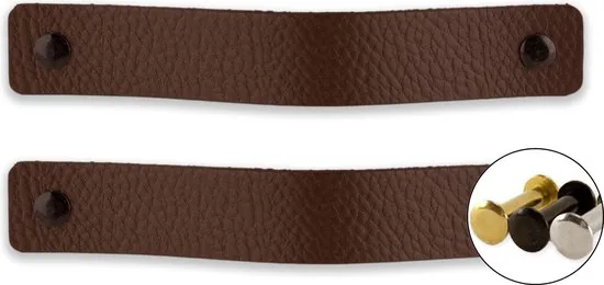 Leren handgrepen - Bruin - 2 stuks - 20 x 2,5 cm - incl. 3 kleuren schroeven - Handgrepen leer - Leren meubelgreep - Afbeelding 1