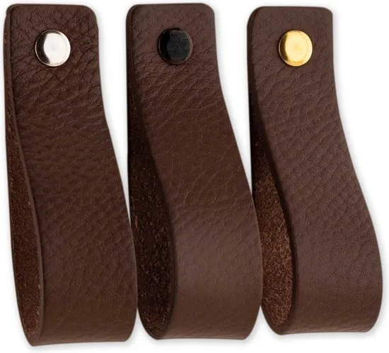 Leren handgrepen - Bruin - 2 stuks - 20 x 2,5 cm - incl. 3 kleuren schroeven - Handgrepen leer - Leren meubelgreep thumbnail 6
