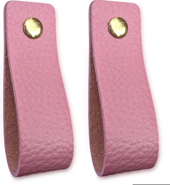 Leren handgrepen - Zacht roze - 2 stuks - 16,5 x 2,5 cm - incl. 3 kleuren schroeven - Handgrepen leer - Leren meubelgreep - Afbeelding 1