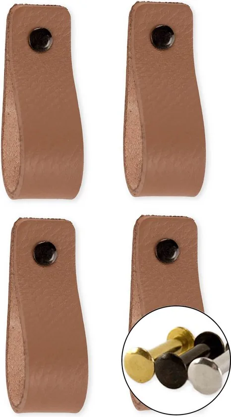 Leren handgrepen - Taupe - 4 stuks - 16,5 x 2,5 cm - incl. 3 kleuren schroeven voor de leren handgreep - Handgrepen leer - Leren meubelgreep - Afbeelding 1
