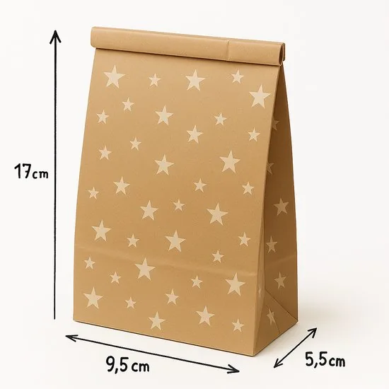 40 x Papieren uitdeelzakjes voor traktatie, verjaardag, kantoor en bruiloft - wit sterrenpatroon - 17 x 9,5 x 5,5 cm thumbnail 5