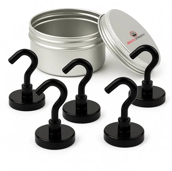 Brute Strength - Super sterke magnetische ophanghaakjes - Zwart - 32 mm - 5 stuks - Ophanghaken - Magneet haakjes - Afbeelding 1