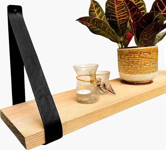 Leren plankdragers - Zwart - 4 stuks - PU lederen planken dragers - Kunstleer plank dragers - Wandplank industrieel - Legplankdrager thumbnail 4