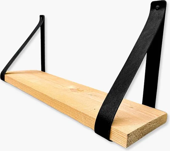 Leren plankdragers - Zwart - 4 stuks - PU lederen planken dragers - Kunstleer plank dragers - Wandplank industrieel - Legplankdrager thumbnail 5