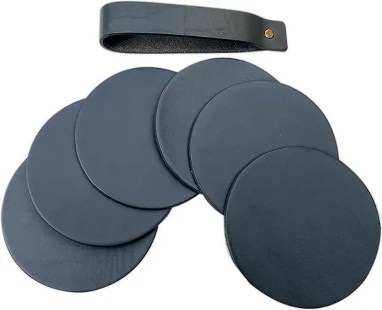 Brute Strength - Onderzetters voor glazen - Leer - Grijs - Rond - 6 stuks - Grijze leren onderzetters thumbnail 2