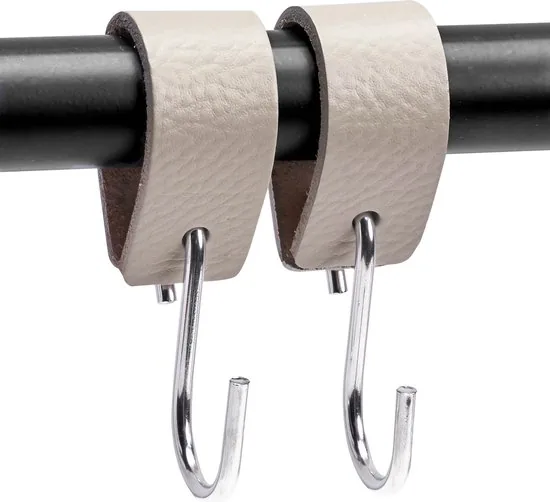 Brute Strength - Leren S-haak hangers - Licht Grijs - 6 stuks - 12,5 x 2,5 cm - Zwart zilver - Leer thumbnail 2