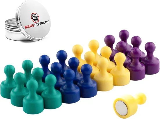 Brute Strength - Gekleurde Magneten Pionnen - 20 x 12 mm - 20 stuks - Neodymium magneet sterk - Voor koelkast - Afbeelding 1