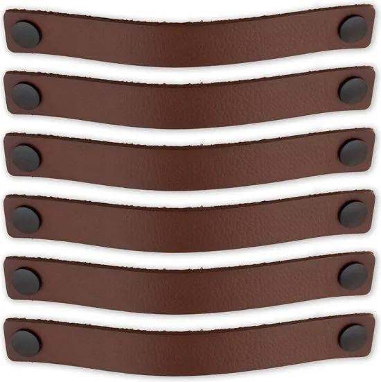 Leren handgrepen - Cognac - 6 stuks - 25 x 3 cm - incl. 3 kleuren schroeven - Handgrepen leer - Leren meubelgreep - Afbeelding 1