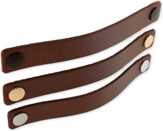 Leren handgrepen - Cognac - 6 stuks - 25 x 3 cm - incl. 3 kleuren schroeven - Handgrepen leer - Leren meubelgreep thumbnail 5