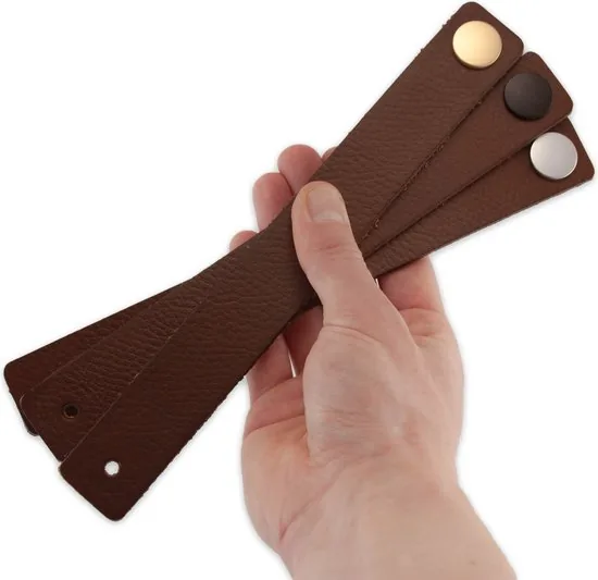 Leren handgrepen - Cognac - 6 stuks - 25 x 3 cm - incl. 3 kleuren schroeven - Handgrepen leer - Leren meubelgreep thumbnail 7