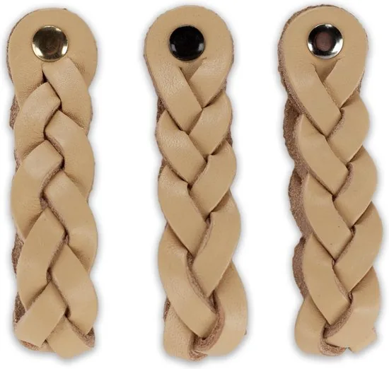 Leren handgrepen - Naturel - 4 stuks - Gevlochten - 20 x 2,5 cm - incl. 3 kleuren schroeven thumbnail 5