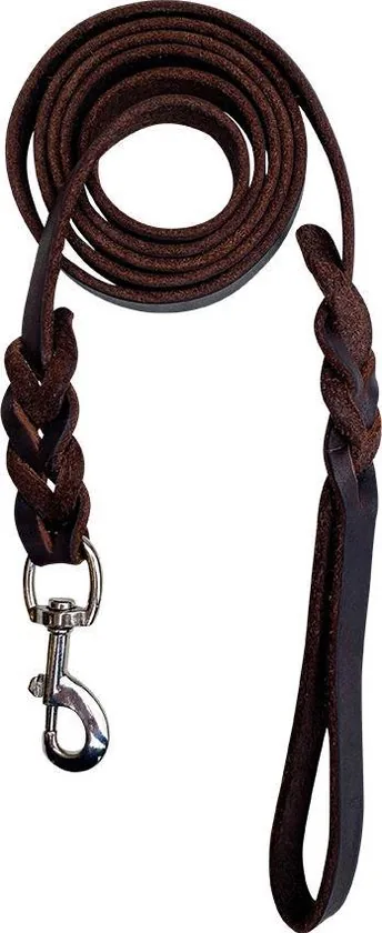 Leren hondenriem - 180cm - bruin - gevlochten hondenriem - 100% volnerfleer thumbnail 2