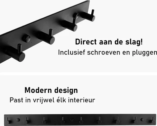 Brute Strength - RVS Kapstok - 10 - haaks - 67 cm - Mat Zwart - Wandkapstok thumbnail 5