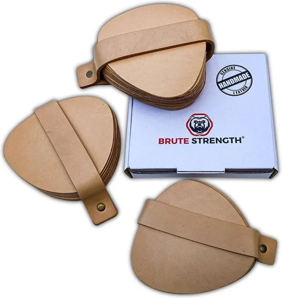 Brute Strength - Onderzetters voor glazen - Leer - Naturel - Semi Rond - 6 stuks - Leren onderzetters thumbnail 2