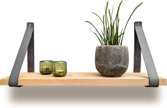 Leren plankdragers - Grijs - 4 stuks - Echt leer - Grijze plankendragers - Wandplank industrieel - Legplankdrager - Afbeelding 1