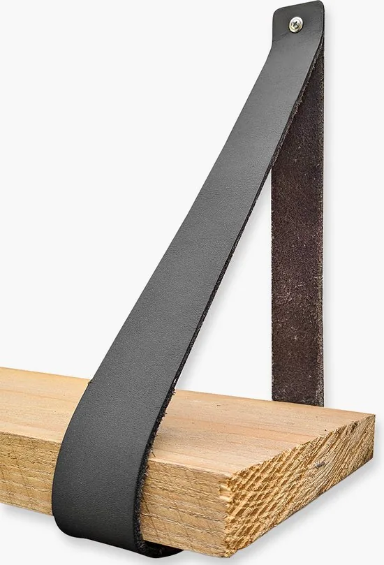 Leren plankdragers - Grijs - 4 stuks - Echt leer - Grijze plankendragers - Wandplank industrieel - Legplankdrager thumbnail 2