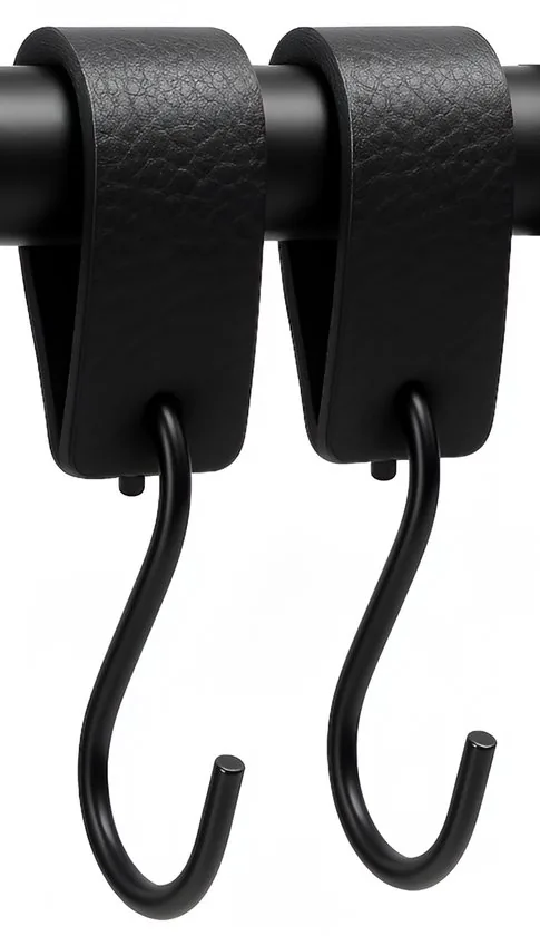 Brute Strength - Leren S-haak hangers - Zwart - 2 stuks - 12,5 x 2,5 cm - Zwart zilver - Leer - Afbeelding 1