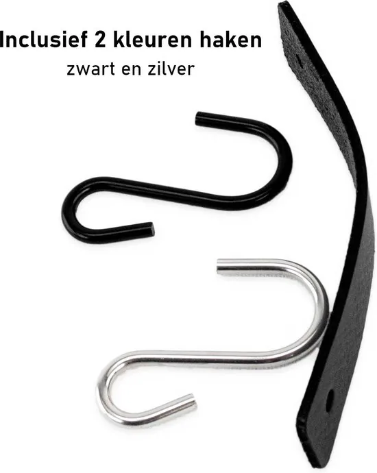 Brute Strength - Leren S-haak hangers - Zwart - 2 stuks - 12,5 x 2,5 cm - Zwart zilver - Leer thumbnail 6