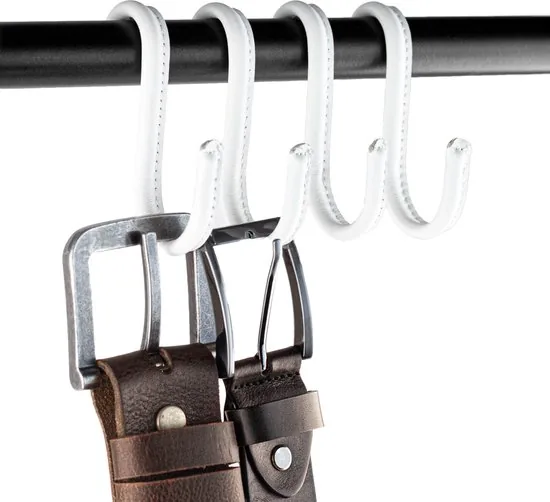 Brute Strength - Leren S-haken - Wit met witte stiksels - 4 stuks - Kledinghaak - Leer thumbnail 5