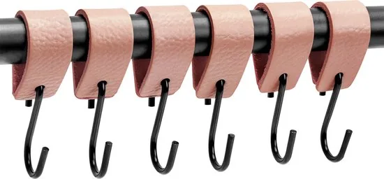 Brute Strength - Leren S-haak hangers - Roze - 4 stuks - 12,5 x 2,5 cm - Zwart zilver - Leer thumbnail 5