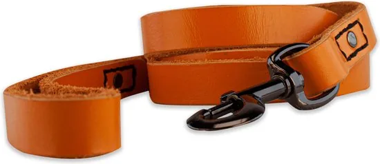 Leren hondenriem - 180cm - oranje met zwarte riem - hondenriem met stiksels - 100% volnerfleer thumbnail 3