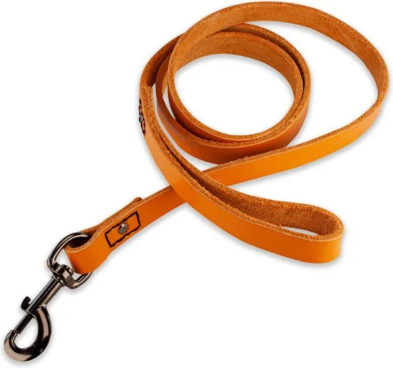 Leren hondenriem - 180cm - oranje met zwarte riem - hondenriem met stiksels - 100% volnerfleer thumbnail 5