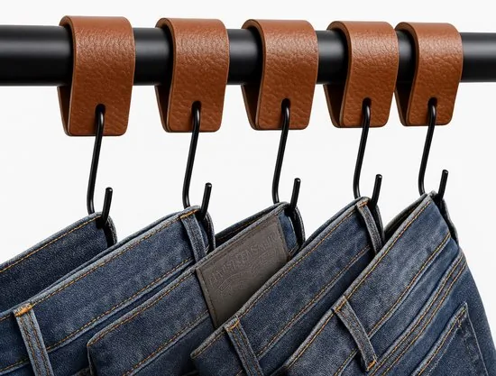 Brute Strength - Leren S-haak hangers - Cognac - 24 stuks - 12,5 x 2,5 cm - Zwart zilver - Leer thumbnail 7