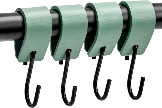 Brute Strength - Leren S-haak hangers - Vaalgroen - 12 stuks - 12,5 x 2,5 cm - Zwart zilver - Leer thumbnail 4