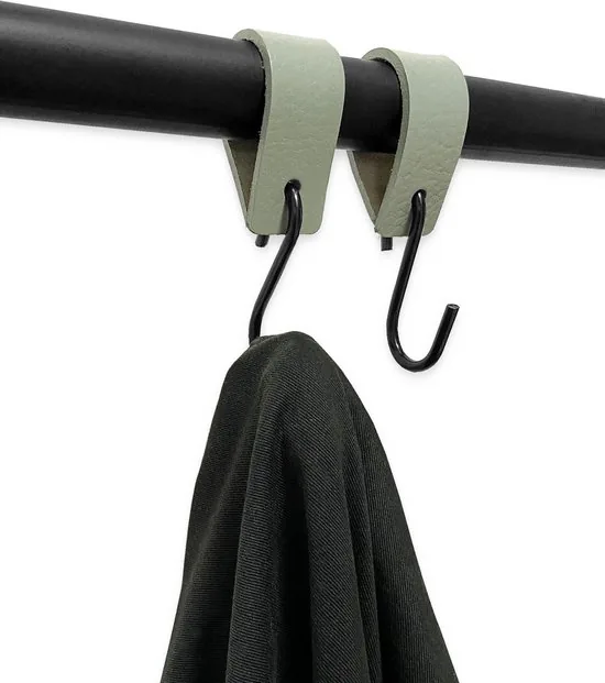 Brute Strength - Leren S-haak hangers - Vaalgroen - 12 stuks - 12,5 x 2,5 cm - Zwart zilver - Leer thumbnail 7