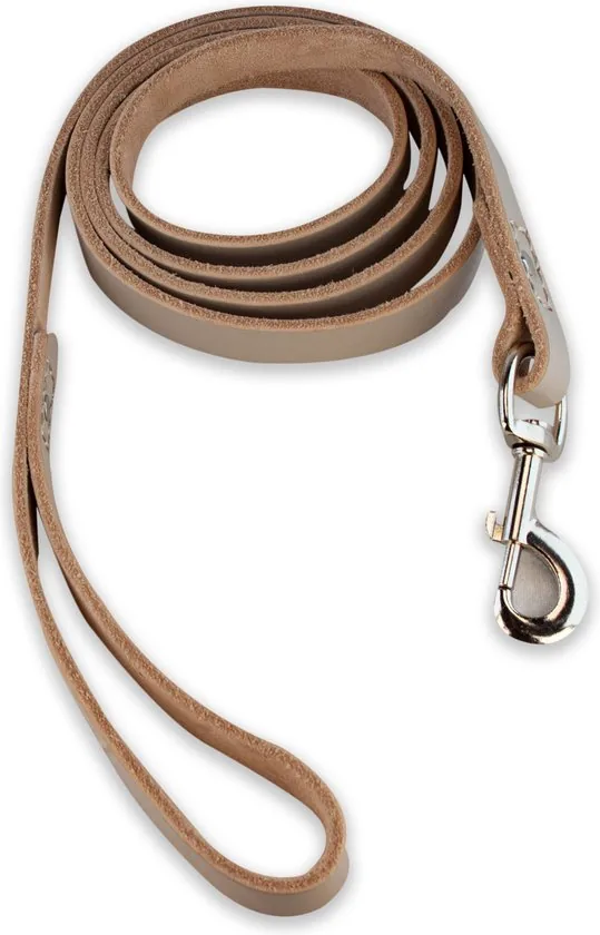 Leren hondenriem - 180cm - grijze riem - hondenriem met stiksels grijs - 100% volnerfleer thumbnail 1