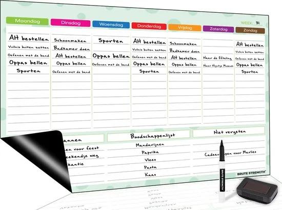 Brute Strength - Magnetisch Weekplanner whiteboard (20) - A3 - Planbord - Familieplanner - Gezinsplanner - To Do Planner - Afbeelding 1