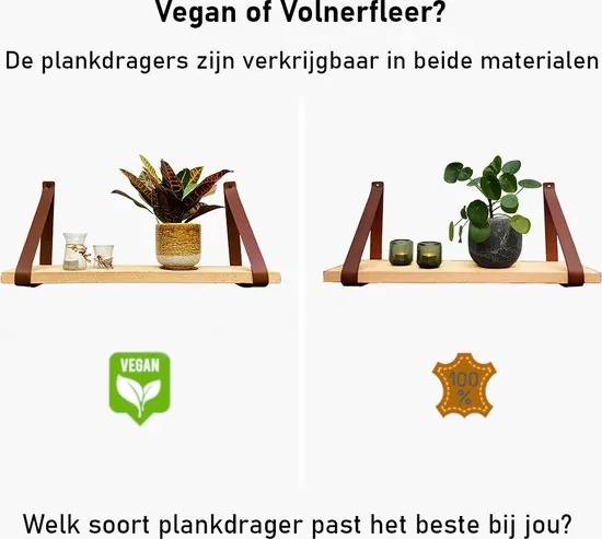 Leren plankdragers - Cognac - 6 stuks - Echt leer - Cognac plankendragers thumbnail 5